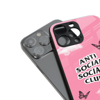 anti social social club pink edition back phone cover | glass case for iphone 14 pro
