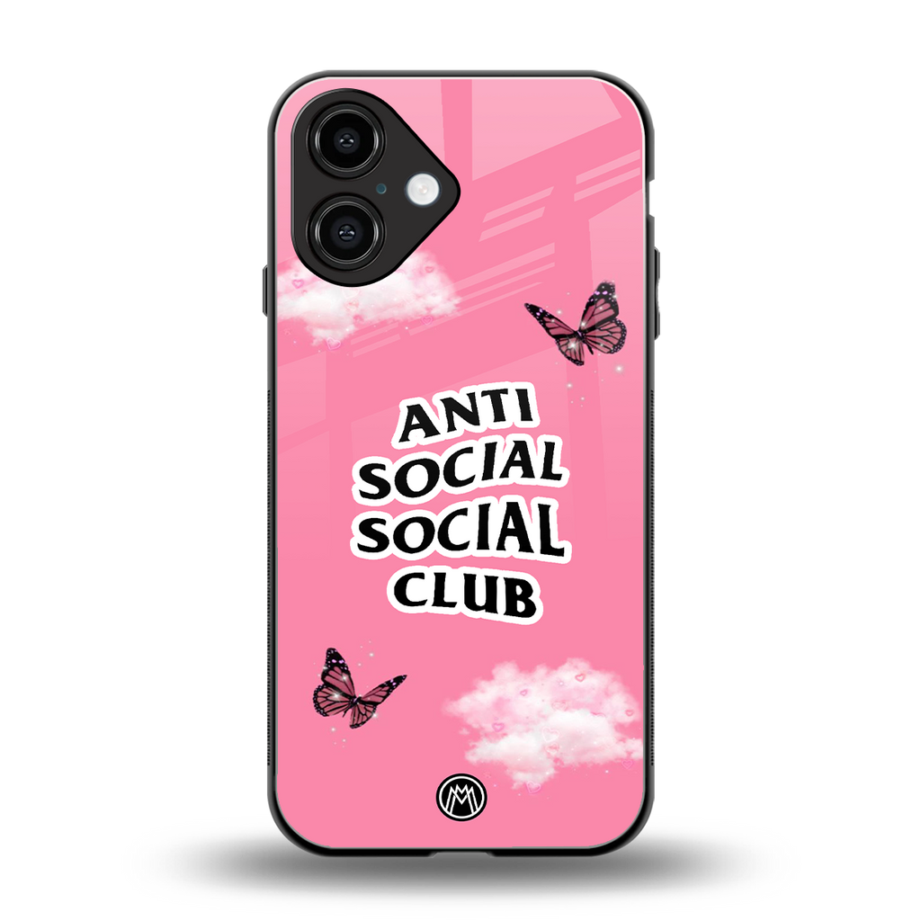 anti social social club pink edition back phone cover | glass case for iphone 16