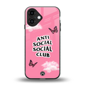 anti social social club pink edition back phone cover | glass case for iphone 16