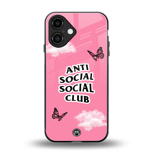 anti social social club pink edition back phone cover | glass case for iphone 16