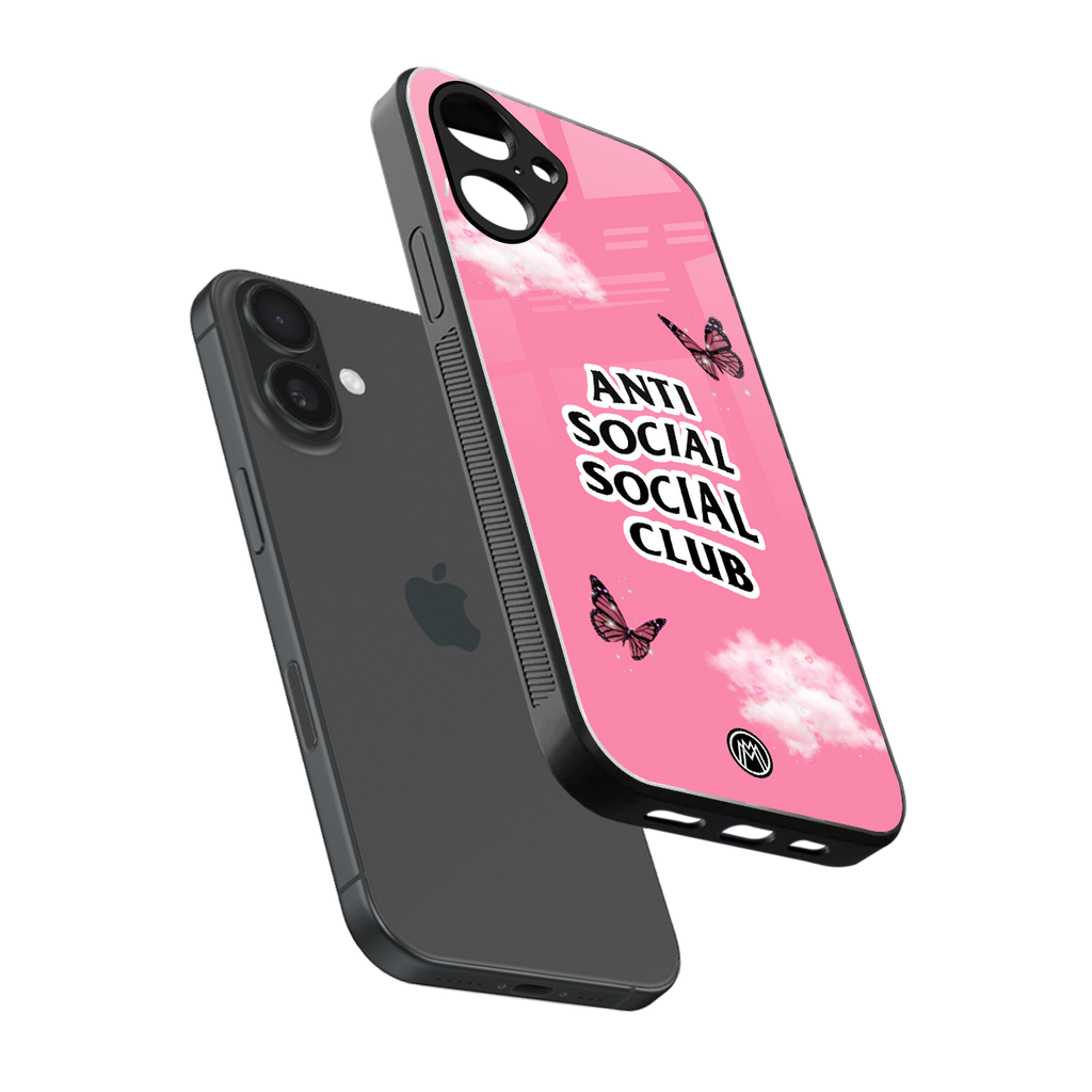 anti social social club pink edition back phone cover | glass case for iphone 16