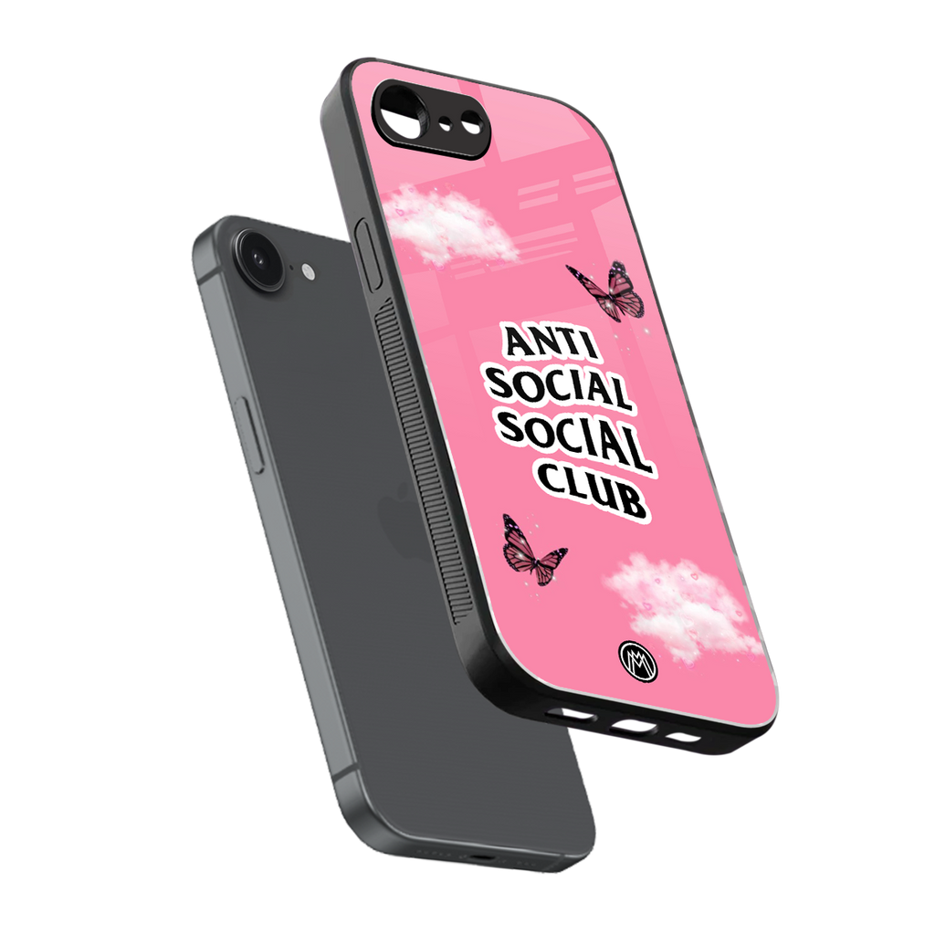 anti social social club pink edition back phone cover | glass case for iphone 16e