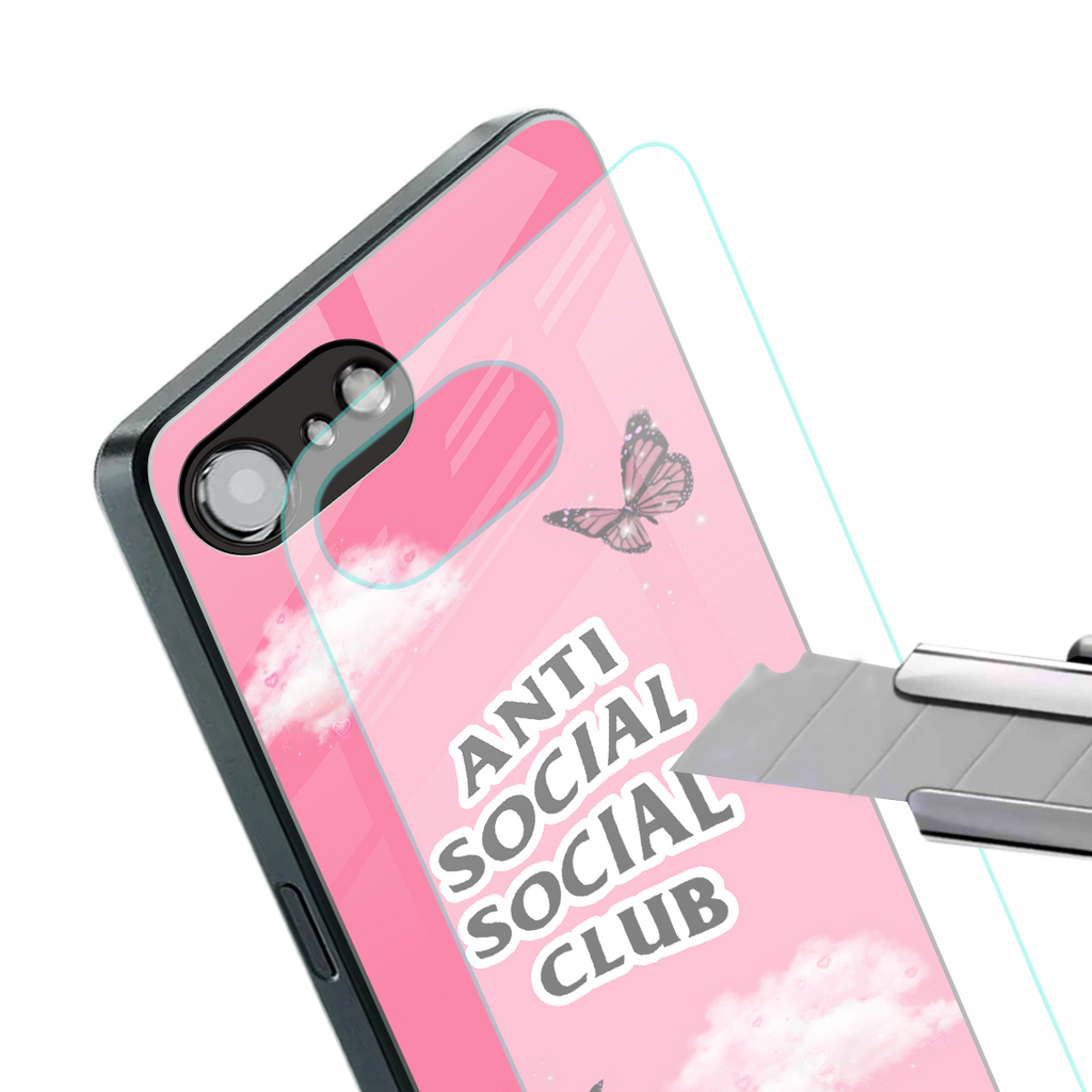 anti social social club pink edition back phone cover | glass case for iphone 16e