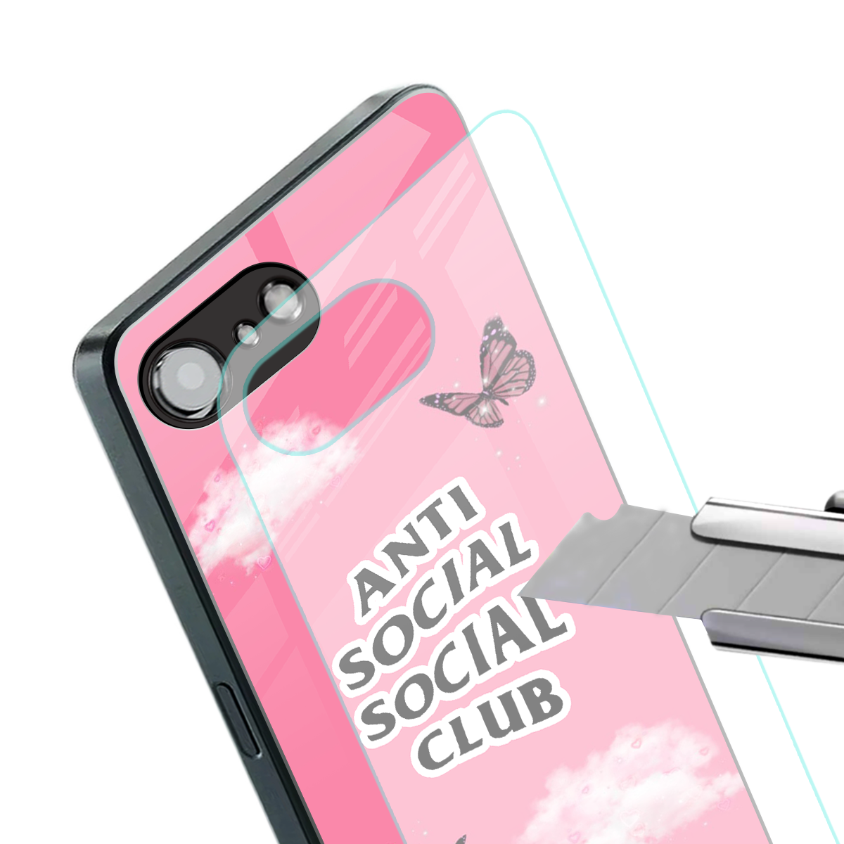 anti social social club pink edition back phone cover | glass case for iphone 16e