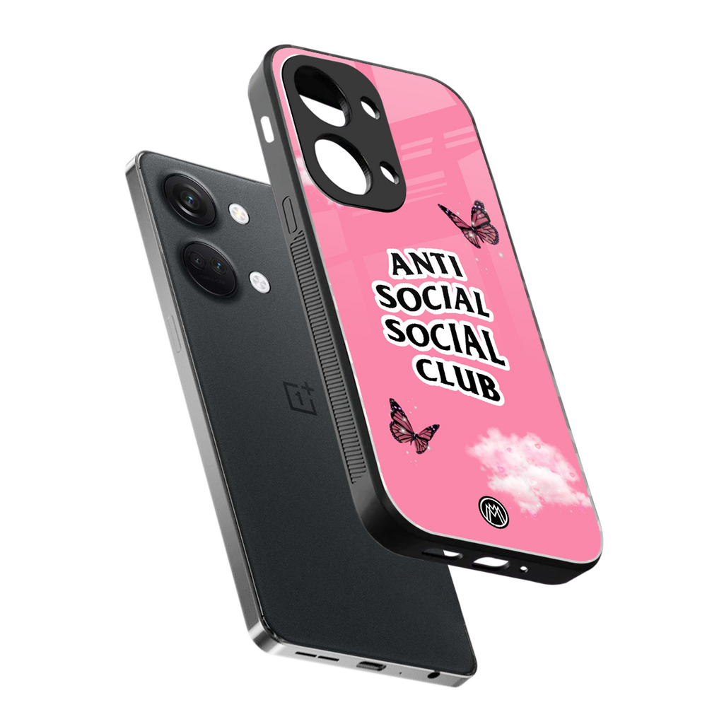 anti social social club pink edition back phone cover | glass case for oneplus nord 3