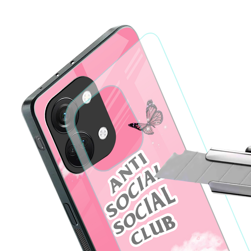 anti social social club pink edition back phone cover | glass case for oneplus nord 3