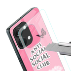 anti social social club pink edition back phone cover | glass case for oneplus nord 3