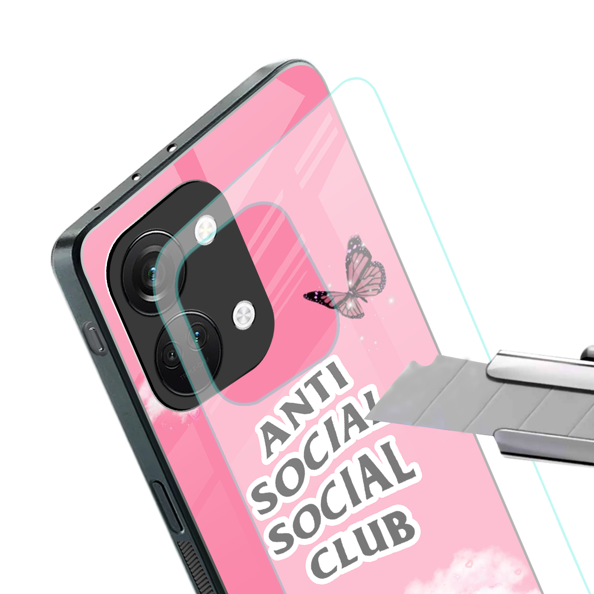 anti social social club pink edition back phone cover | glass case for oneplus nord 3