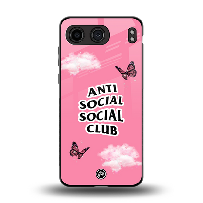 anti social social club pink edition back phone cover | glass case for oneplus nord 4