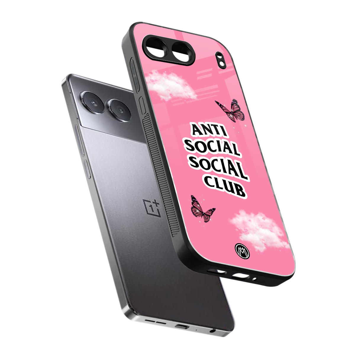 anti social social club pink edition back phone cover | glass case for oneplus nord 4
