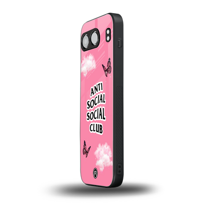 anti social social club pink edition back phone cover | glass case for oneplus nord 4