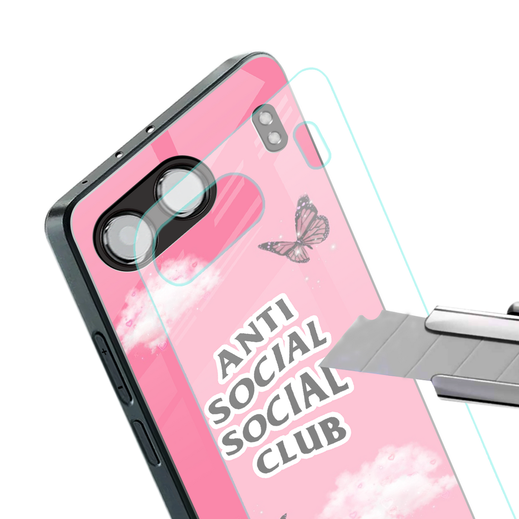 anti social social club pink edition back phone cover | glass case for oneplus nord 4