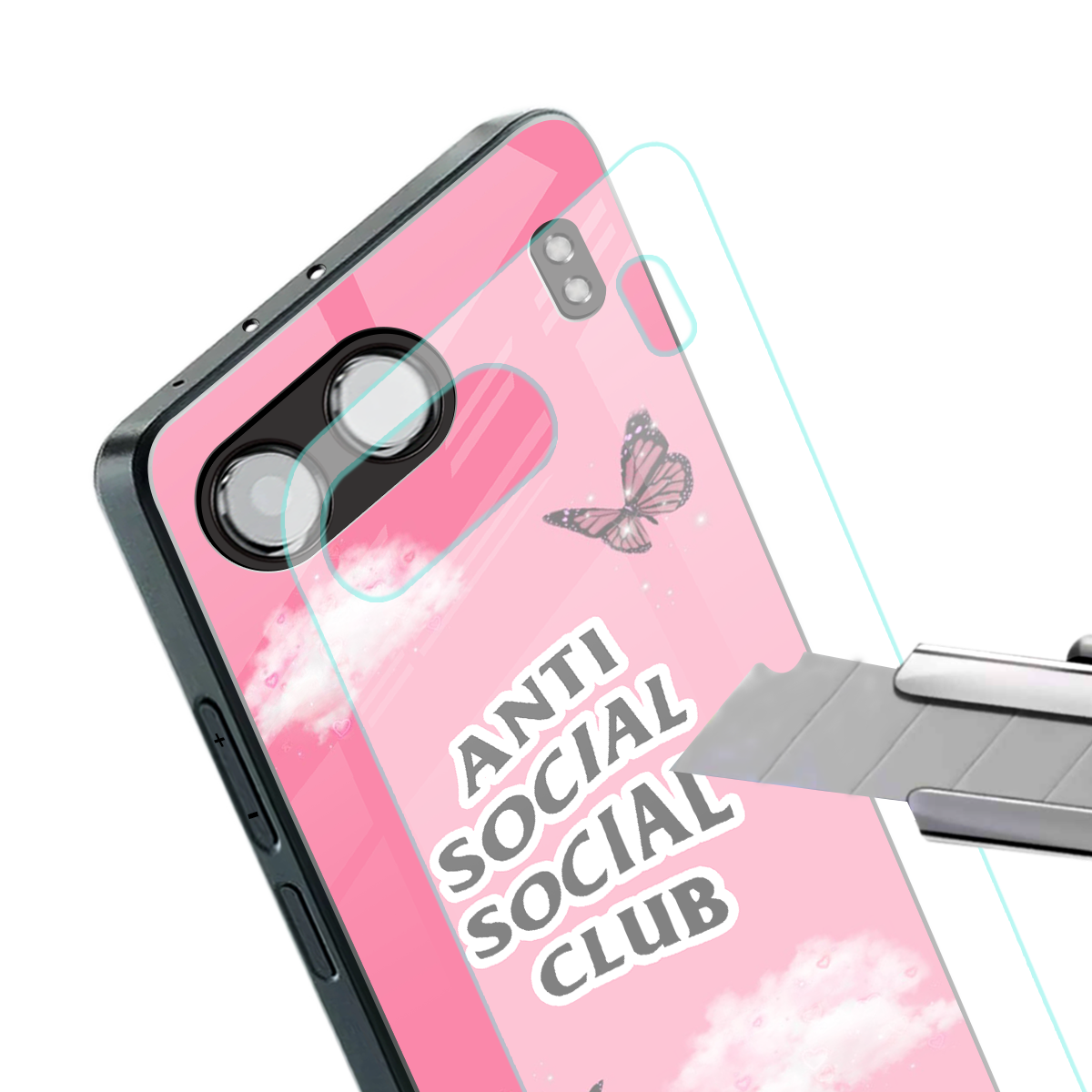 anti social social club pink edition back phone cover | glass case for oneplus nord 4