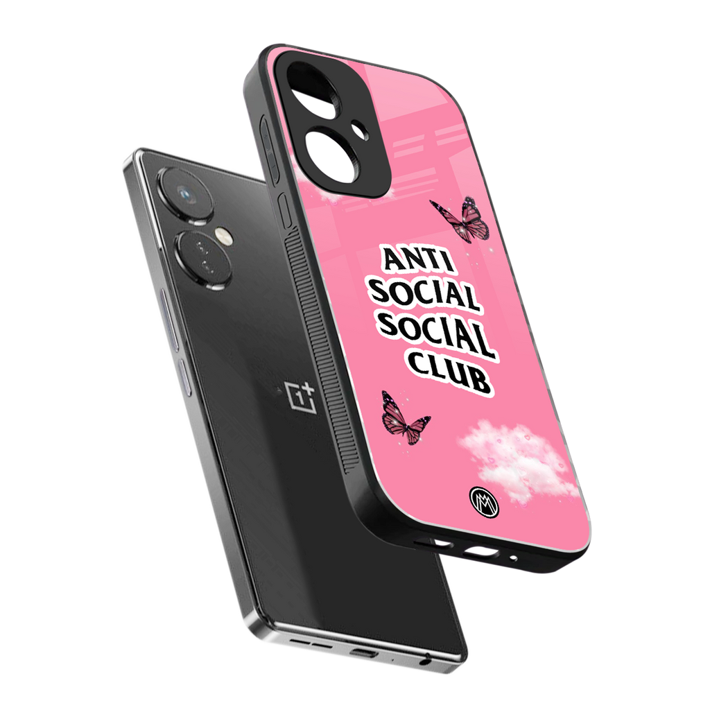 anti social social club pink edition back phone cover | glass case for oneplus nord ce 3