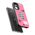 anti social social club pink edition back phone cover | glass case for oneplus nord ce 3