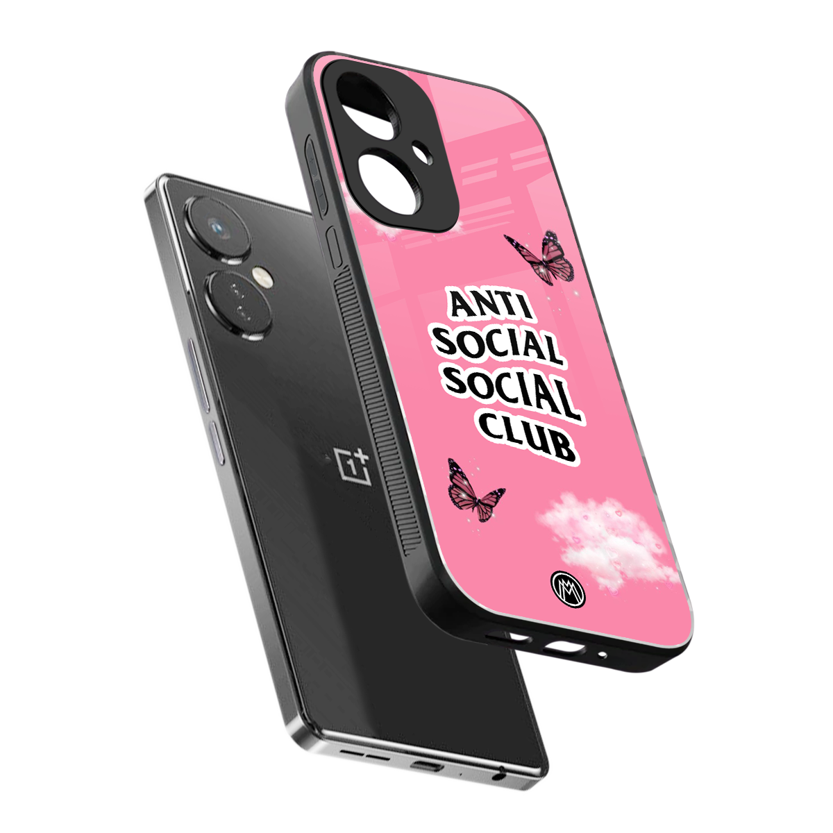 anti social social club pink edition back phone cover | glass case for oneplus nord ce 3
