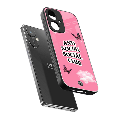 anti social social club pink edition back phone cover | glass case for oneplus nord ce 3