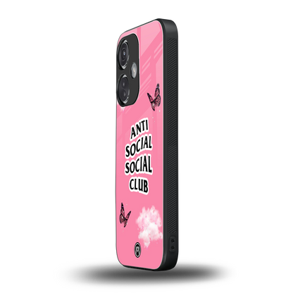 anti social social club pink edition back phone cover | glass case for oneplus nord ce 3