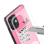anti social social club pink edition back phone cover | glass case for oneplus nord ce 3