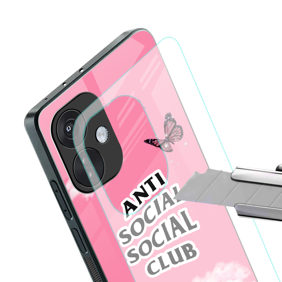 anti social social club pink edition back phone cover | glass case for oneplus nord ce 3