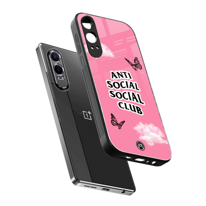 anti social social club pink edition back phone cover | glass case for oneplus nord ce 4 lite