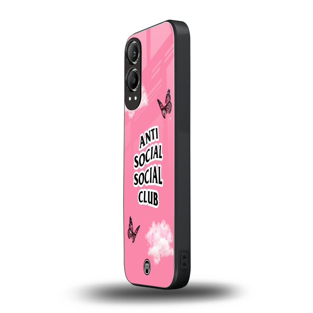 anti social social club pink edition back phone cover | glass case for oneplus nord ce 4 lite