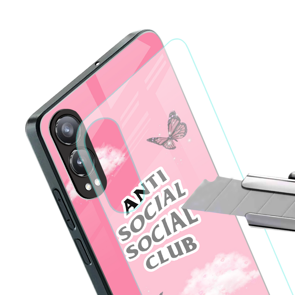 anti social social club pink edition back phone cover | glass case for oneplus nord ce 4 lite