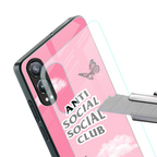 anti social social club pink edition back phone cover | glass case for oneplus nord ce 4 lite