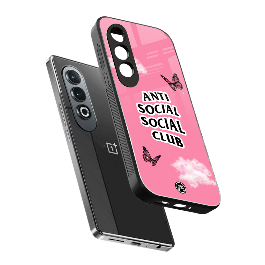 anti social social club pink edition back phone cover | glass case for oneplus nord ce 4