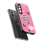anti social social club pink edition back phone cover | glass case for oneplus nord ce 4