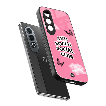 anti social social club pink edition back phone cover | glass case for oneplus nord ce 4