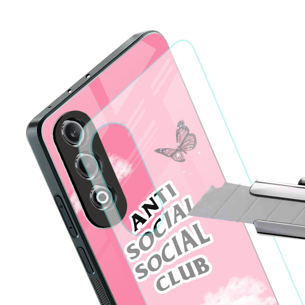 anti social social club pink edition back phone cover | glass case for oneplus nord ce 4