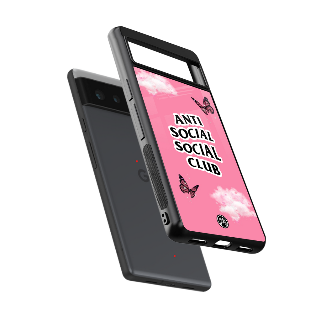 anti social social club pink edition back phone cover | glass case for google pixel 6