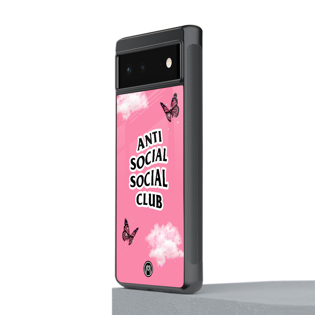 anti social social club pink edition back phone cover | glass case for google pixel 6