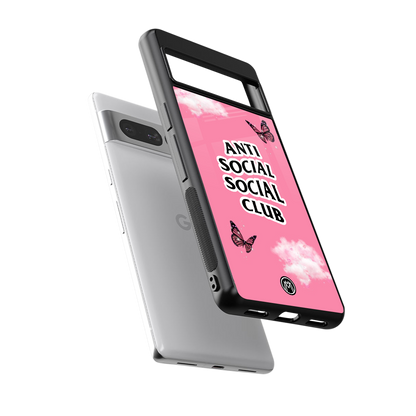 anti social social club pink edition back phone cover | glass case for google pixel 7 pro