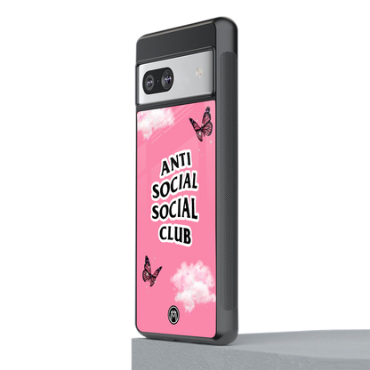 anti social social club pink edition back phone cover | glass case for Google Pixel 7A