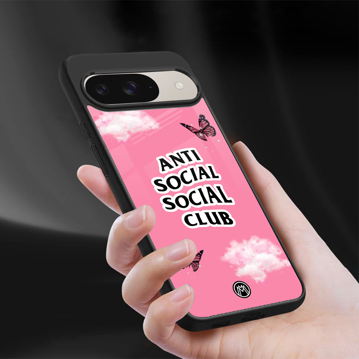 anti social social club pink edition back phone cover | glass case for google pixel 9