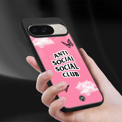 anti social social club pink edition back phone cover | glass case for google pixel 9