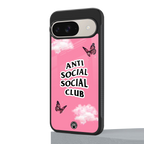 anti social social club pink edition back phone cover | glass case for google pixel 9
