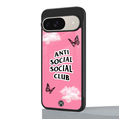 anti social social club pink edition back phone cover | glass case for google pixel 9