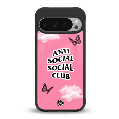 anti social social club pink edition back phone cover | glass case for google pixel 9 pro xl