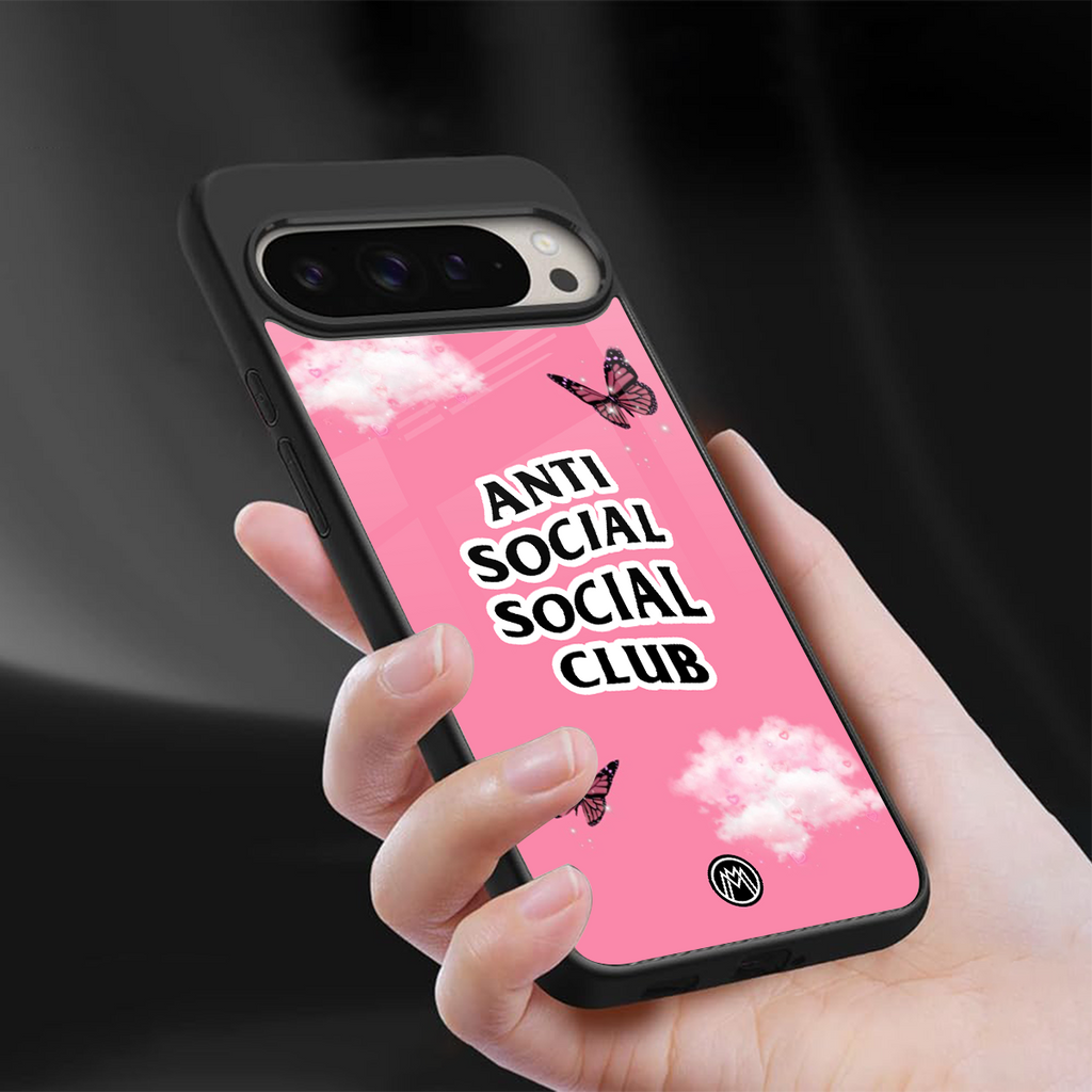 anti social social club pink edition back phone cover | glass case for google pixel 9 pro