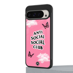 anti social social club pink edition back phone cover | glass case for google pixel 9 pro