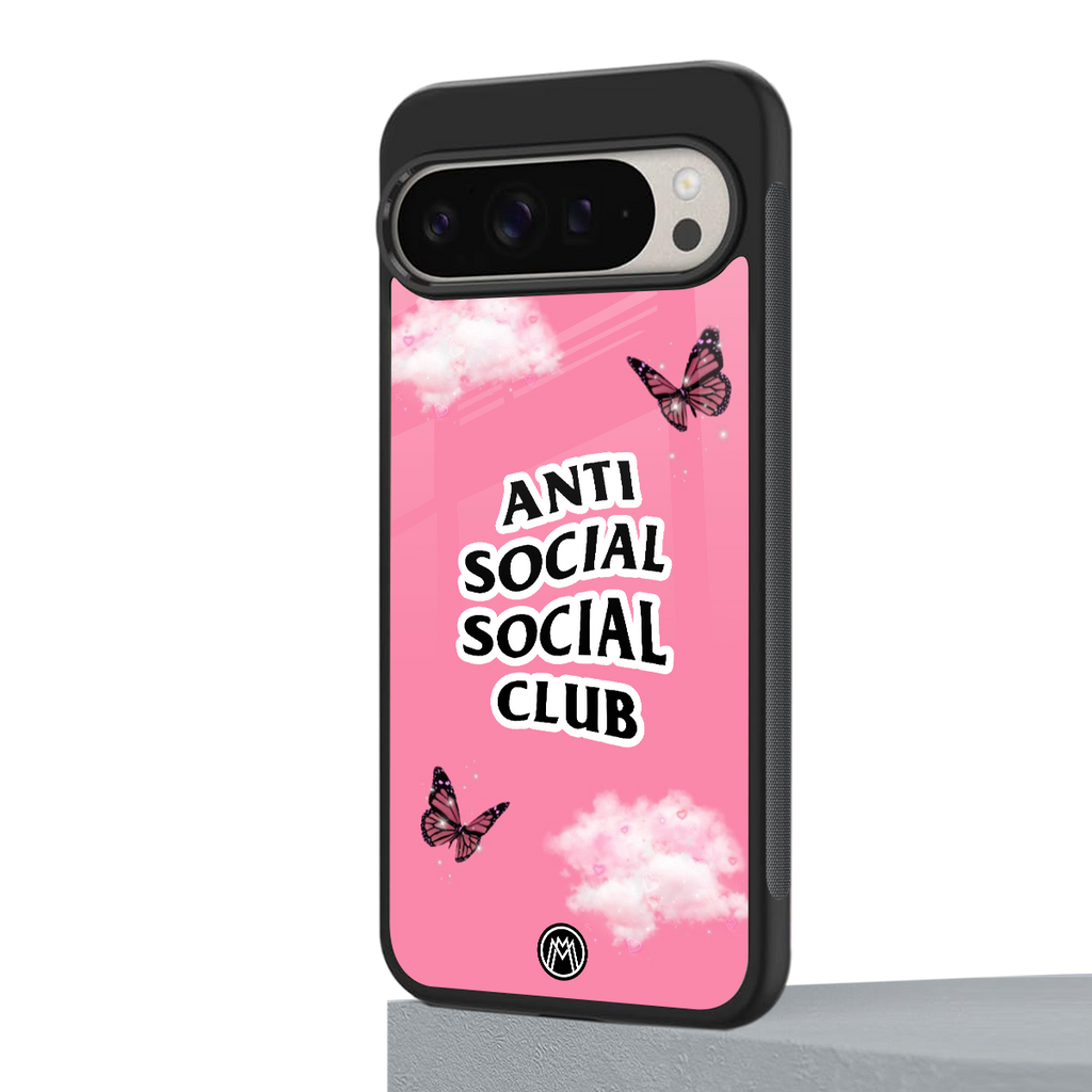 anti social social club pink edition back phone cover | glass case for google pixel 9 pro xl