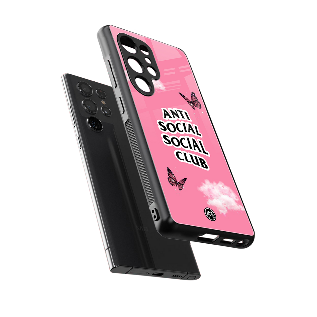 anti social social club pink edition back phone cover | glass case for samsung galaxy s25 ultra