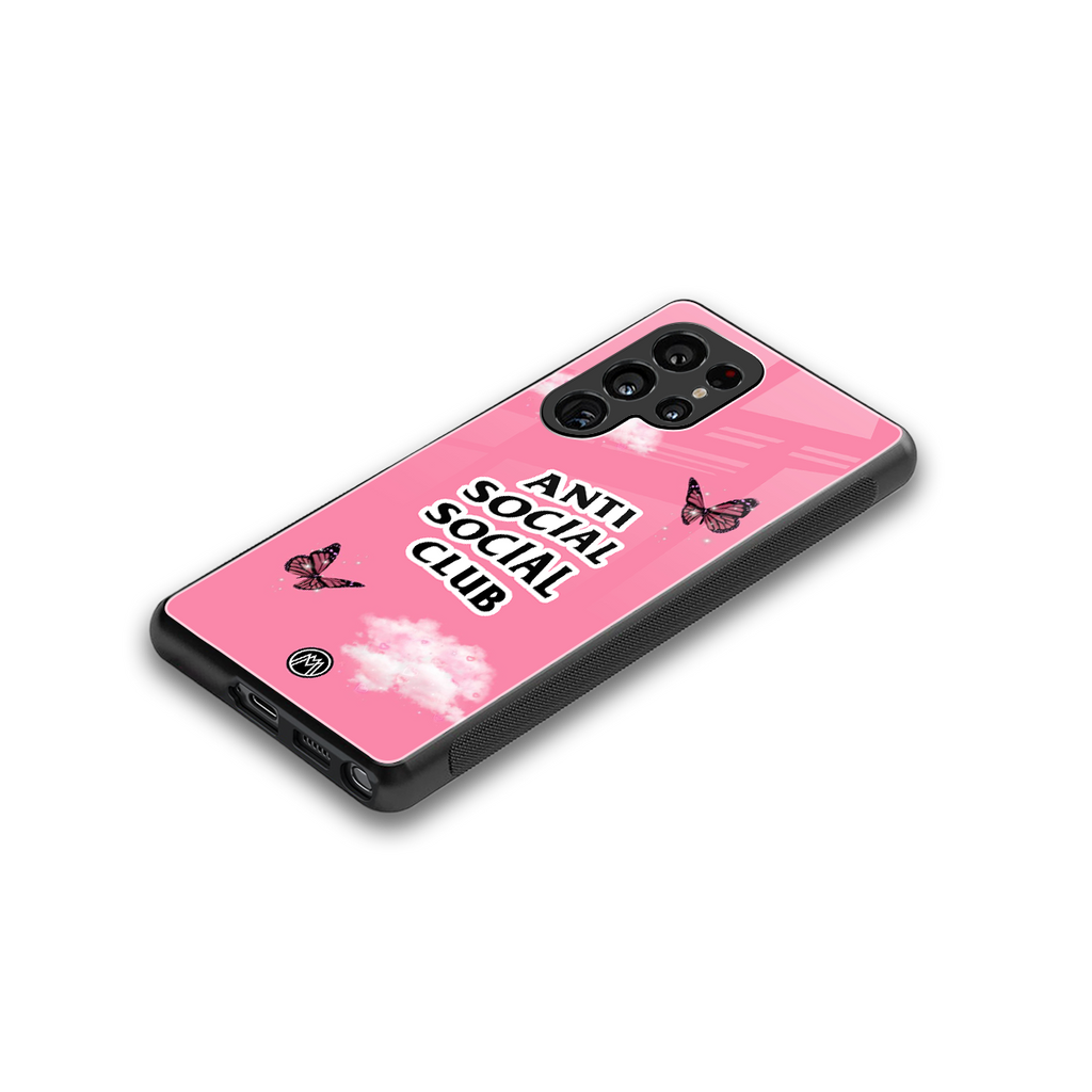 anti social social club pink edition back phone cover | glass case for samsung galaxy s25 ultra