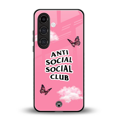 anti social social club pink edition back phone cover | glass case for samsung galaxy s23 plus