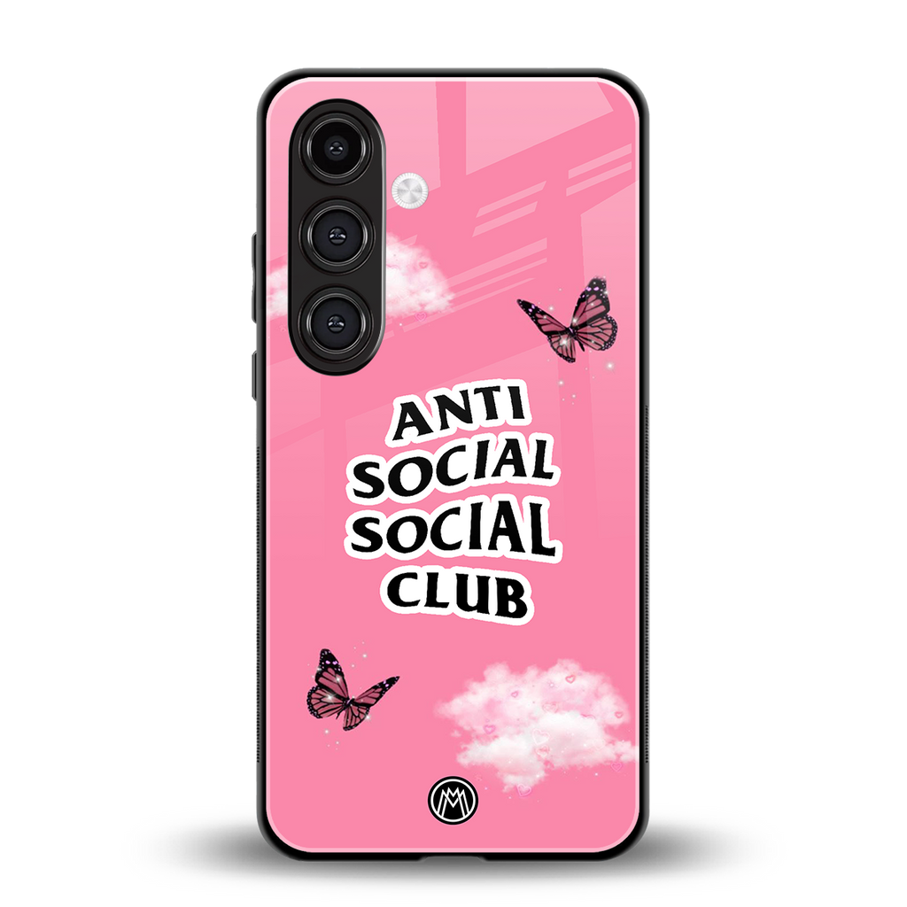 anti social social club pink edition back phone cover | glass case for samsung galaxy s24 fe