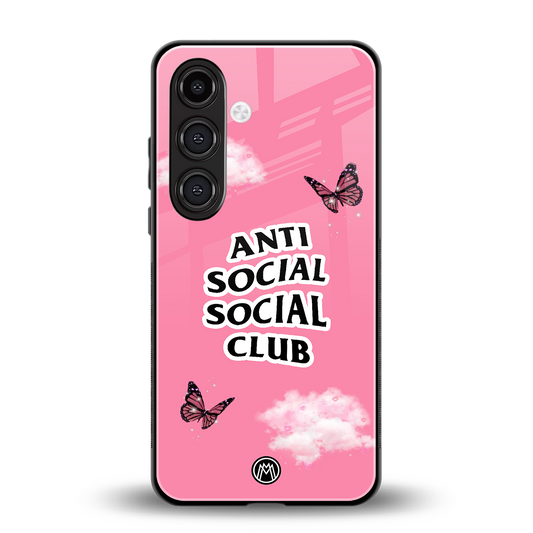 anti social social club pink edition back phone cover | glass case for samsung galaxy s24 plus