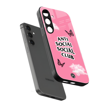 anti social social club pink edition back phone cover | glass case for samsung galaxy s24 plus